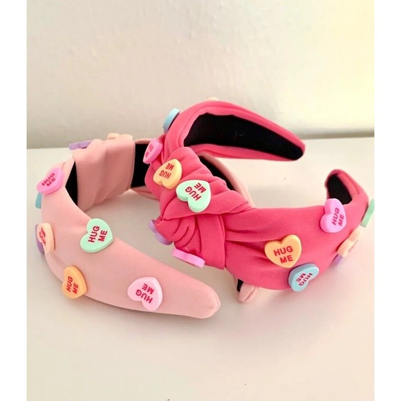 The Unbranded Brand Accessories - Dark Pink Valentines‎ Headband With Conversation Hearts Top Knot New